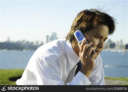 A businessman making a phone call