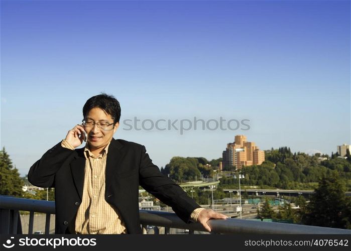 A businessman talking on a cell phone