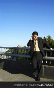 A businessman talking on the cell phone