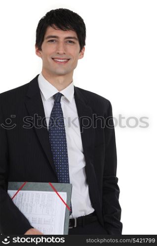 A businessman with a folder.