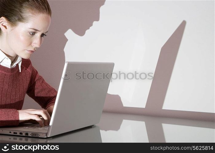A businesswoman using a laptop