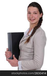 A businesswoman with a folder.