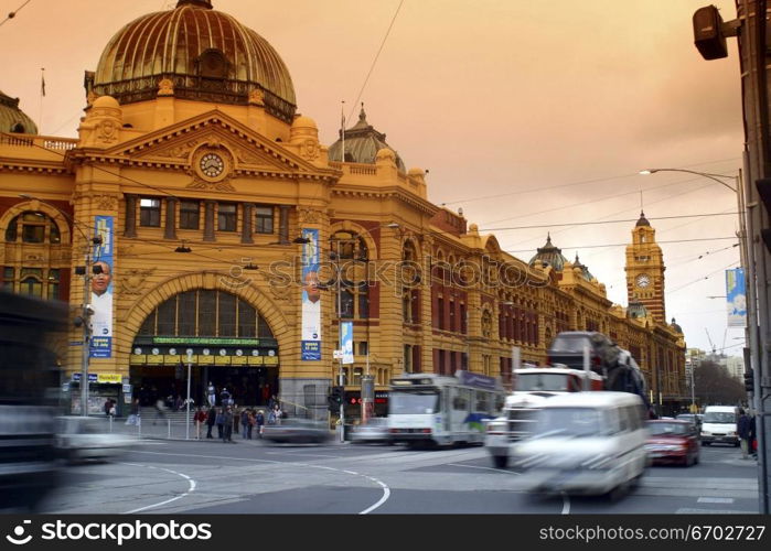 A busy day at Flinders Street Station. People rush about their business. August 2003