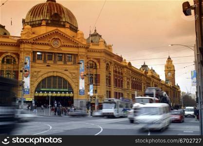 A busy day at Flinders Street Station. People rush about their business. August 2003