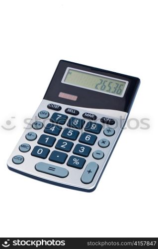 a calculator is located on a white background. symbolic photo for cost, revenue and profit.