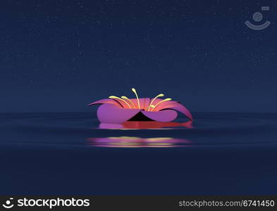 A calm scene of a flower floating on water