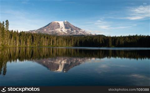 A calm summer day near the base of Mount Adams at Takhlakh Lake