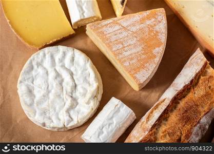 a Camembert of Normandy with different french cheeses