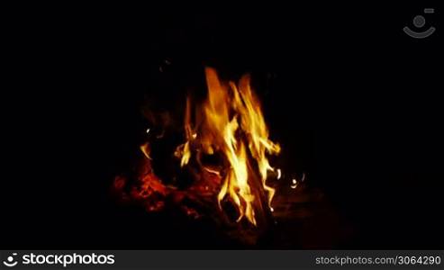 a campfire is burning in the night, ein brennendes Lagerfeuer, nachts