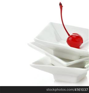 a canned cherry fruit in a white dish