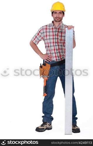 A carpenter with a plank.
