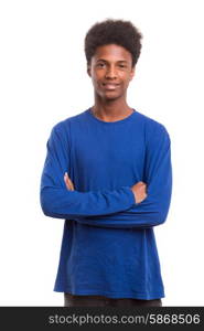 A casual young black boy posing isolated