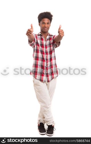 A casual young black boy posing isolated