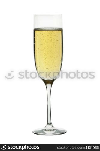 A champagne flute against a white background.