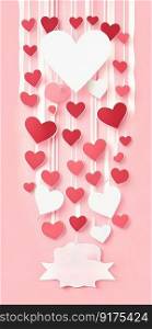 A Charming Valentine&rsquo;s Day Card with Paper Cut Hearts and Streamers. Generative AI.