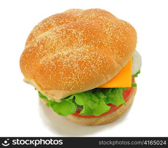 a cheeseburger on white background