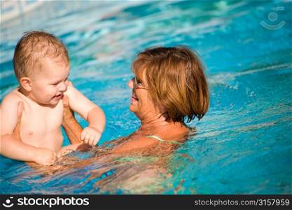 A child learning to swim