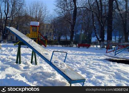 A children&acute;s playground covered in snow, Brasov, Transylvania, Romania.