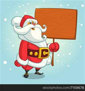 A Christmas cartoon illustration of Santa Claus holding a sign board