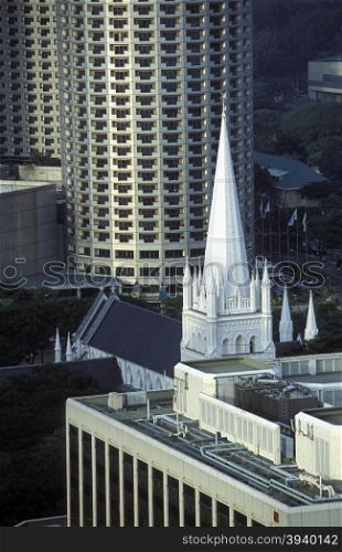 a church in the skyline at the Singapore River and Marina Bay in the city of Singapore in Southeastasia.. ASIA SINGAPORE CITY DOWN TOWN CITYSCAPE