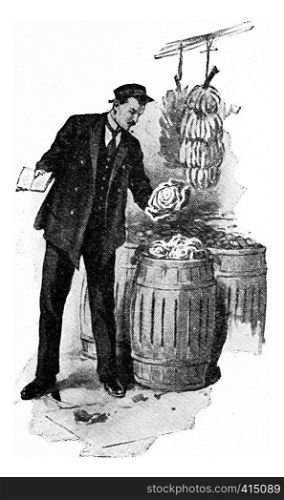 A city food inspector, vintage engraved illustration.