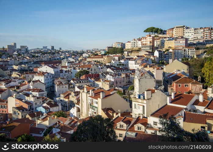 a city view of Baixa in the City of Lisbon in Portugal. Portugal, Lisbon, October, 2021