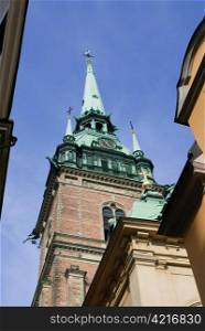 a city view of gamla stan the old town of stockholm showing an ancient church
