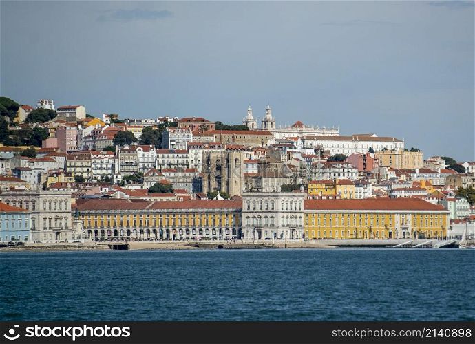 a City view of the Old Twon Lisbon at the Rio Tejo near the City of Lisbon in Portugal. Portugal, Lisbon, October, 2021