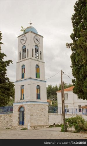A clock tower in Thassos with interesting windows