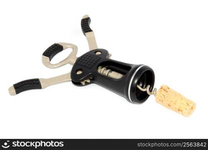 a close up of a cork screw over white