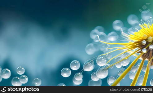 A Close-up of a Dewy Dandelion in the Morning Light. Generative AI.