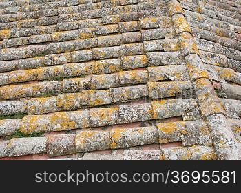 A close-up of an aged roof