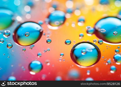 A close-up of colorful bubbles floating on a vibrant background. The bubbles are iridescent and reflect the light in a beautiful way. Generative AI