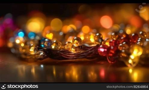 A Close-up of Garland Bokeh Lights Creating a Shiny Abstract Background. Generative AI