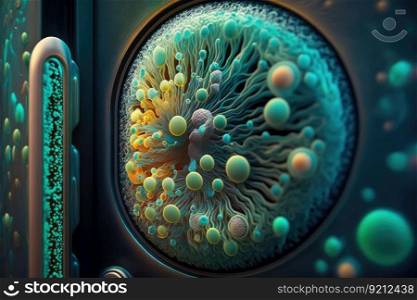 a close-up of the bacteria on a door handle, with visible textures and colors, created with generative ai. a close-up of the bacteria on a door handle, with visible textures and colors