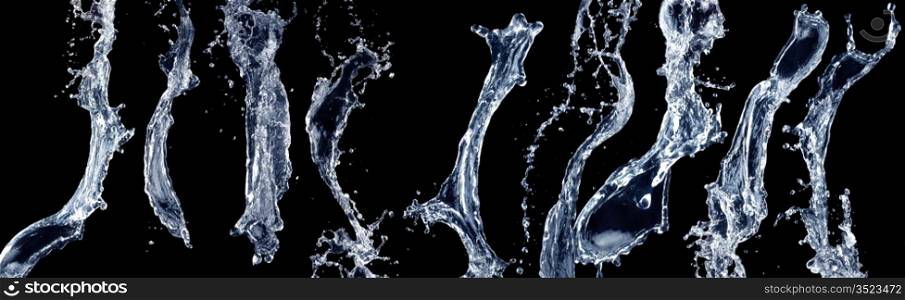 A close-up of water splash against black background.