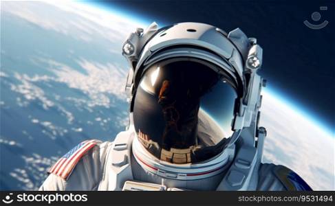 A close-up realistic image of an astronaut and helmet