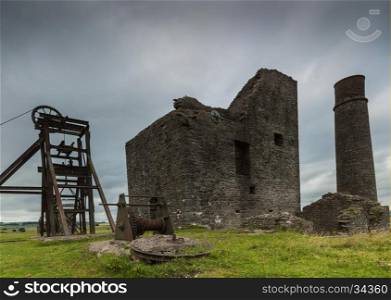 A closer view of some derelict buildings at Magpie Mine, in the Peak District