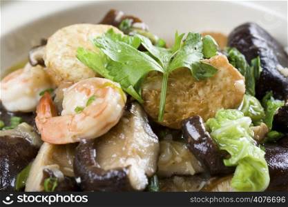 A closeup shot of seafood casseroles, a traditional chinese food