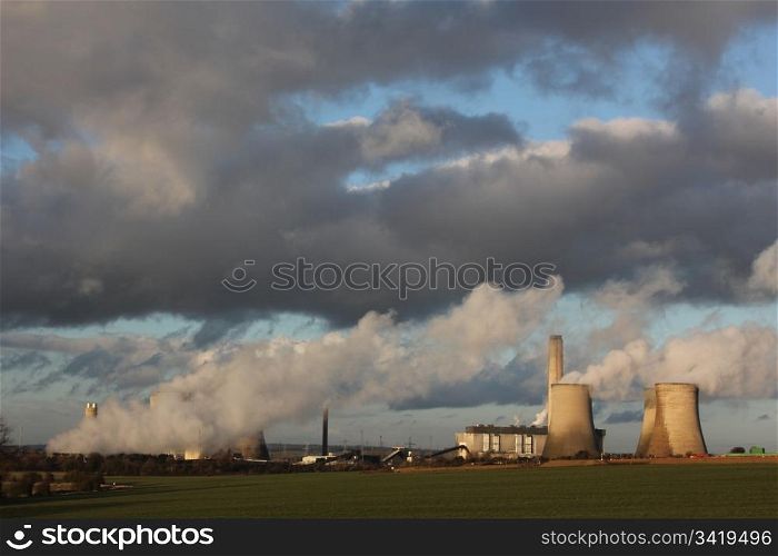 A Coal fired power station emitting pollution into the atmosphere