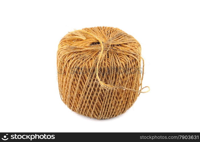 A coil of rough straw rope isolated on white