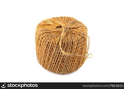 A coil of rough straw rope isolated on white