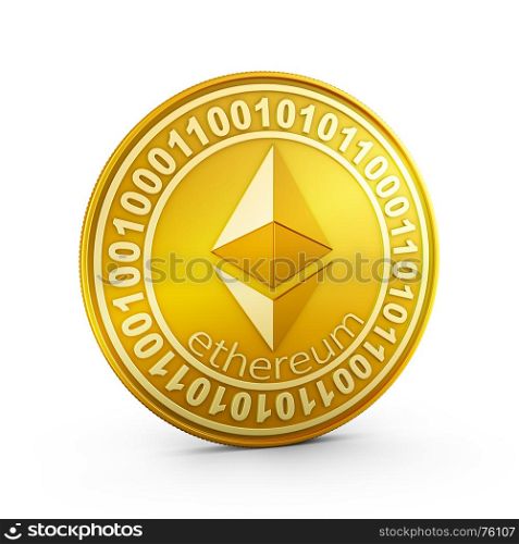 A coin of the ethereum on a white background. 3d rendering.