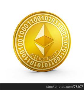 A coin of the ethereum on a white background. 3d rendering.