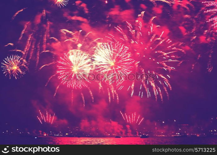 A collage of exploding fireworks