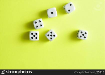 A collection of dices that has been rolled and landed on different numbers