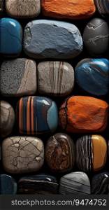 A collection of different colored stones including one that is made of stone
