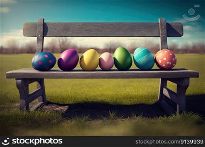 A collection of painted easter eggs celebrating a Happy Easter. Illustration Generative AI 