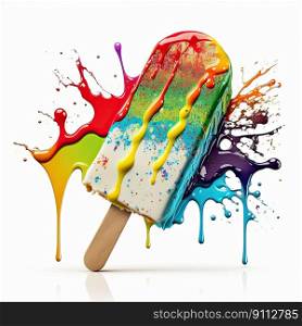 A colorful popsicle on white background with vivid contrast that enhances its beauty and deliciousness by Generative AI