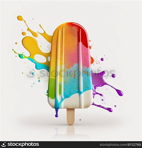 A colorful popsicle on white background with vivid contrast that enhances its beauty and deliciousness by Generative AI
